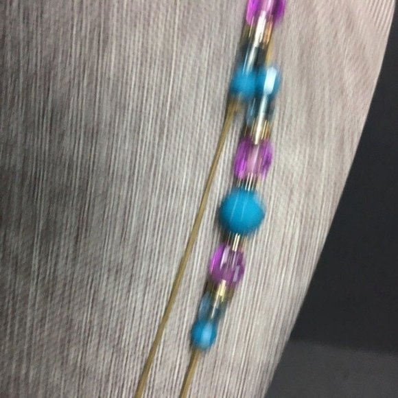 Long Necklace Purple Turquoise Blue Silver Beige Round Faceted Retro BoHo - Picture 2 of 6